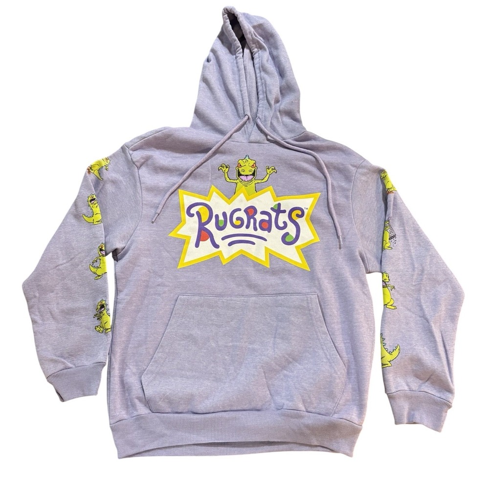 Nickelodeon Rugrats Reptar Hoodie Purple Graphic Sleeve Pullover Sweatshirt M